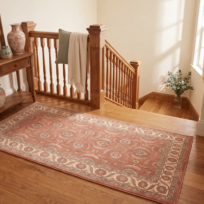 Tapis traditionnel à motifs floraux variés Hazel, orange, ivoire, or, vert et gris, lavable à la machine, antidérapant, à poils courts, pour l'intérieur et l'extérieur, adapté aux animaux domestiques, idéal pour le salon, la chambre, la salle à manger, l'entrée, le couloir ou le bureau.