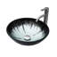 Lavabo de salle de bain en verre trempé avec bonde escamotable, lavabo ovale, dégradé de gris, idéal pour les différentes pièces aux bords lisses artistiques, installation au-dessus du comptoir, bon drainage