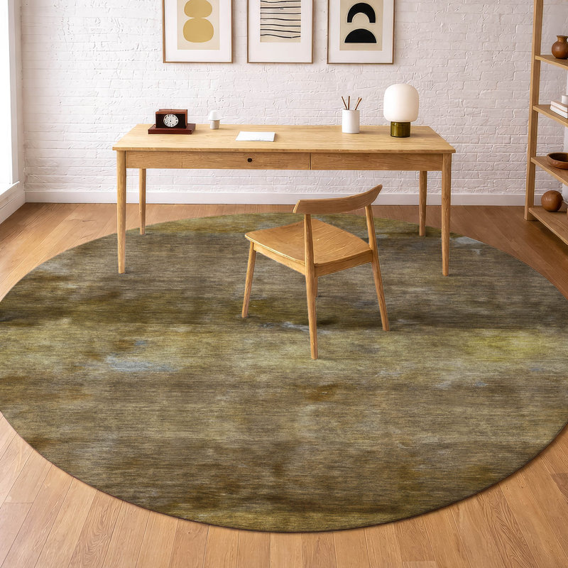 Premium Machine Washable Mayfield AMF2311 Stripes Rug, 8' Round, Brown