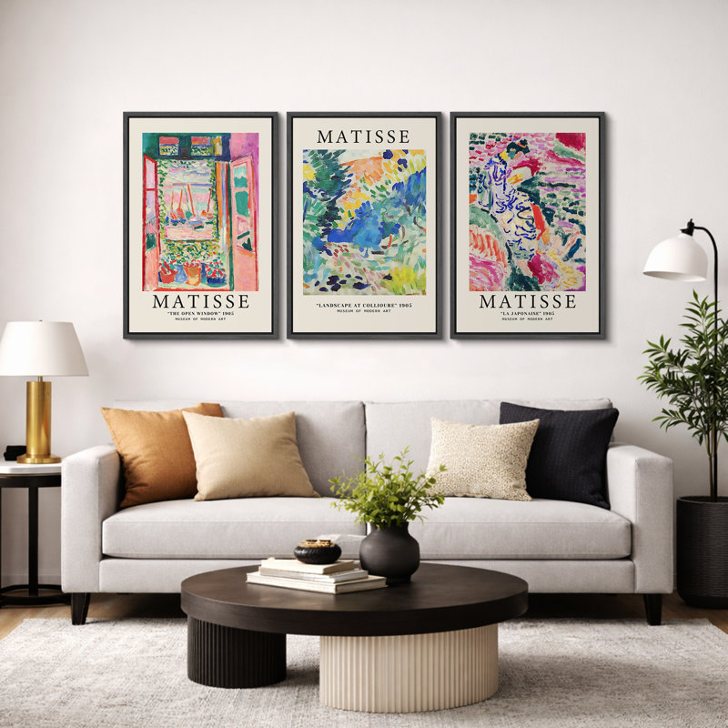 Classical Artwork "Vibrant Colorful Henri Matisse Wall Decor, Modern Abstract Landscape Wall Pictures, Large Framed Canvas Giclee Print 3 Pieces Wall Art Set" 16"x24"x3 pcs, 24"x36"x3 pcs