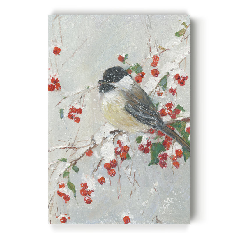 Holly Berries and Chickadee - impression sur toile tendue, H 27 po x l 18 po x P 1 po