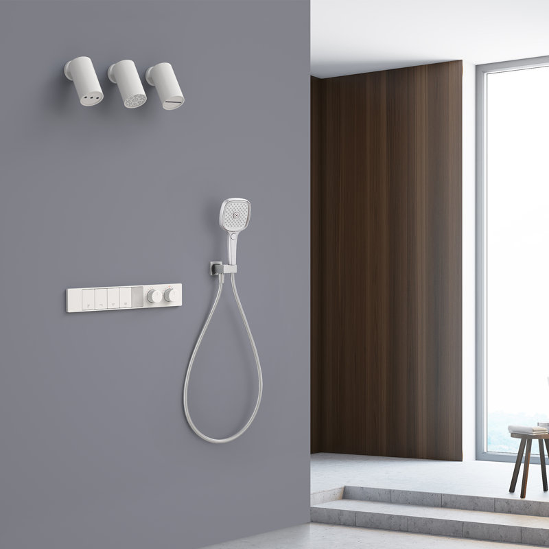 Digital Display Four-Function Thermostatic Shower System Wall Mounted Shower Faucet Set,All Shower Heads Can Be Used At The Same Time