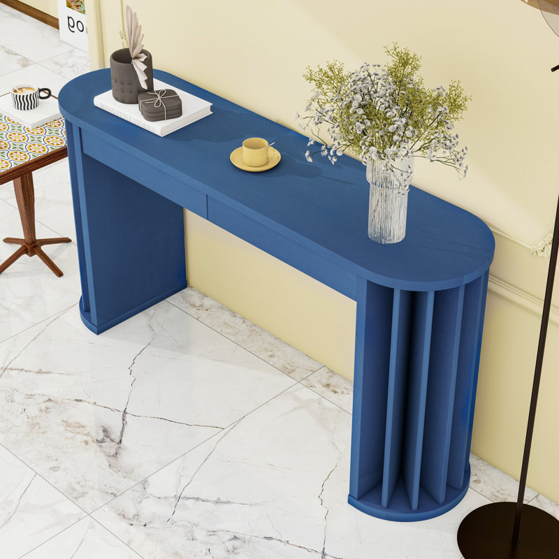 Wood Long Console Table with Storage, Navy Blue