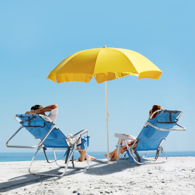 24.80"W x 25.59"D x 32.28"H Blue Short Oxford Cloth Foldable Beach Chair, Silver White Aluminum Frame, 220 Lbs Weight Capacity