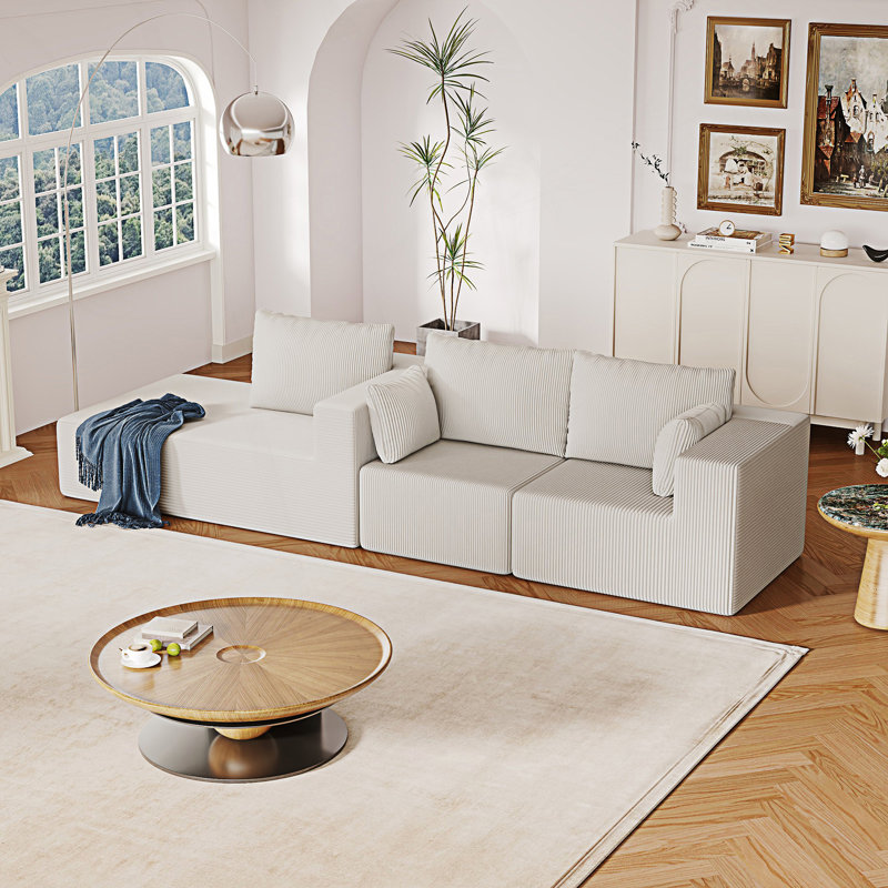 Canapé modulaire, canapé en L avec méridienne et canapé modulaire Cloud, Beige