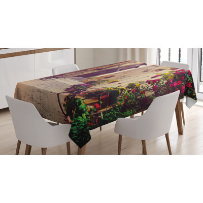 Ambesonne Cityscape Tablecloth, Street In Pienza Tuscany Italy With Hanging Basket Plants Flowers Bicycles Picture, Rectangular Table Cover For Dining Room Kitchen Decor, 60" X 90", Red Green