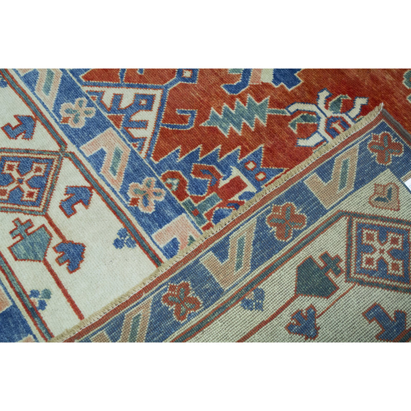 Wool Oriental Area Rug in Rust/Ivory/Blue, Rectangle 4'2" x 6'2"