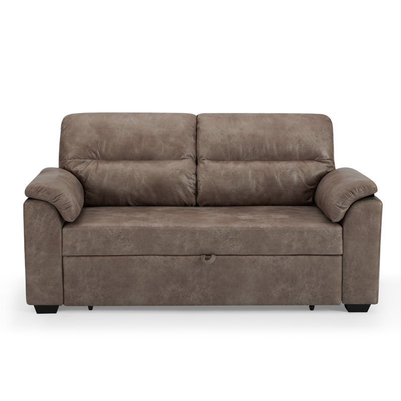 Aalaysha 2 Seater Faux Leather Sofa Bed, Brown