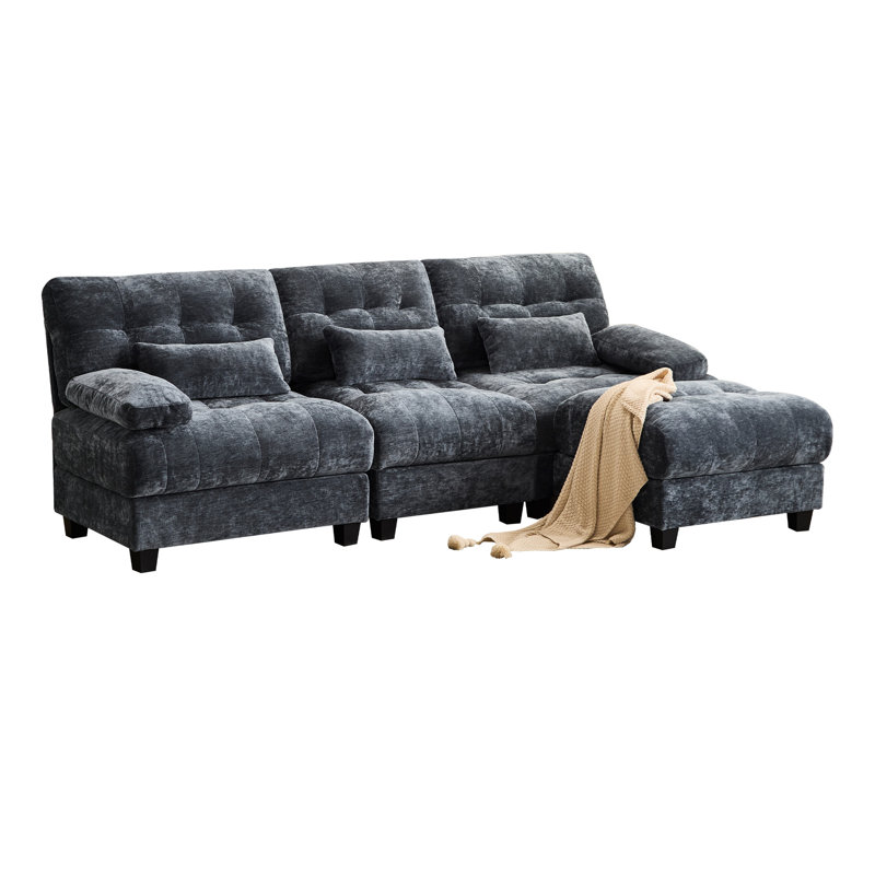 Capacité de poids de 350 lb avec 4 positions réglables, 93 pouces 3 + 1 sièges et tissu chenille bleu, capacité de conception de 3 coussins décoratifs, chenille, décoratif