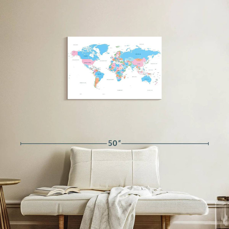 Carte du monde des pays pastel, H 20 po x l 30 po