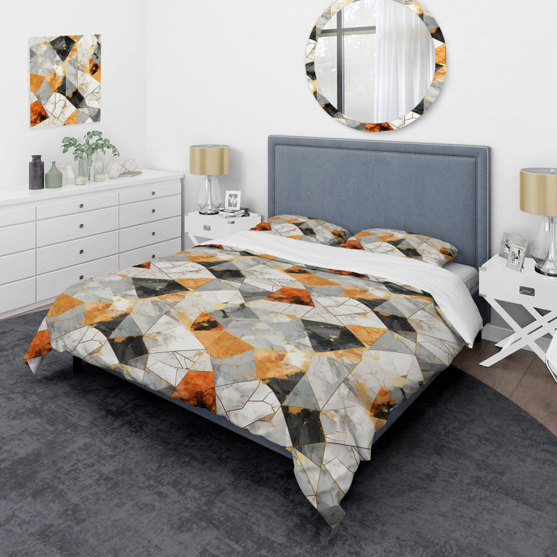 Ensemble de housse de couette en marbre Gold Industrial Chic - Gold, Housse de couette simple + 1 taie décorative stan