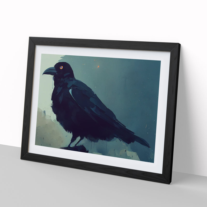 Unforgettable Crow Bird - Framed Print, Black, 46cm H x 64cm W x 2cm D