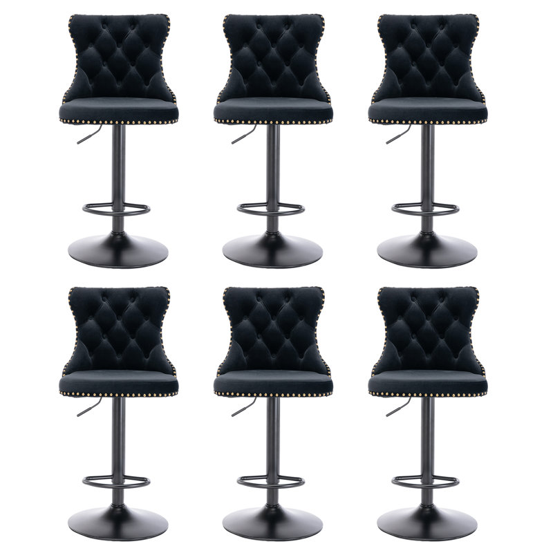 Tabouret de bar pivotant à 360 ° en velours Kaleyll pour îlot de cuisine Kaleyll, Noir, Noir