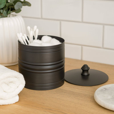 Oneita Bogart Stainless Steel Vanity Jar | Stylish Storage for Cotton Swabs, Sponges & Bath Salts  | Decorative Canister for Bathroom, Bedroom |  Oil Rubbed Bronze