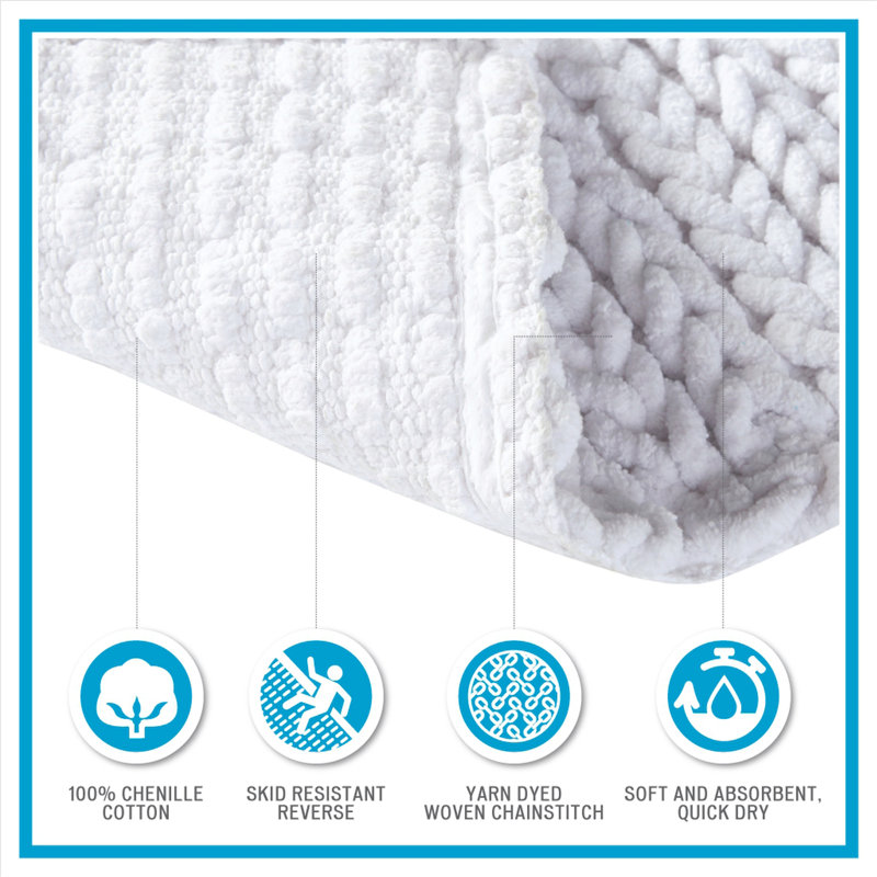Tapis 100% coton chenille, Blanc, Simple - L 24 po x l 17 po