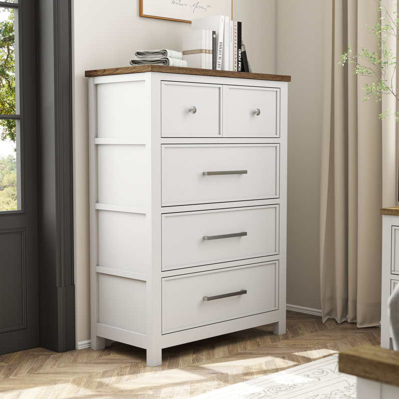 Commode 4 tiroirs Lonegan, Blanc, brun