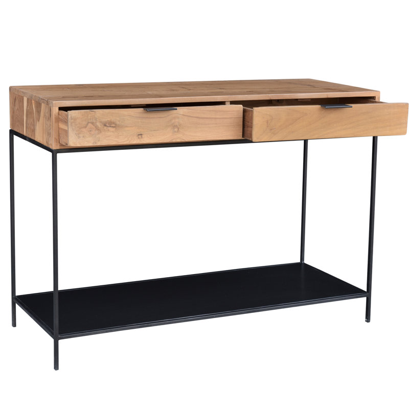 Theo 48'' Brown Wood and Black Metal Console Table with Storage