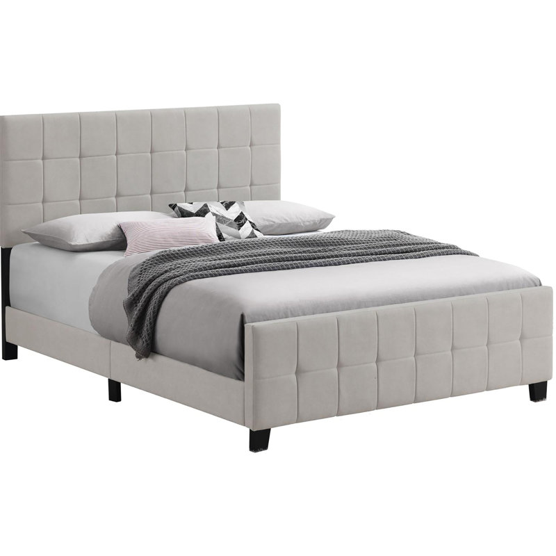 Grand lit à panneau beige moderne, 100% rembourré pour une durabilité de style tapissier avec capitonnage contemporain