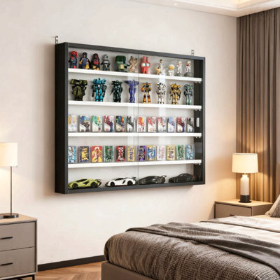Vitrine murale noire avec grande capacité et porte transparente pour une superbe vitrine de collection