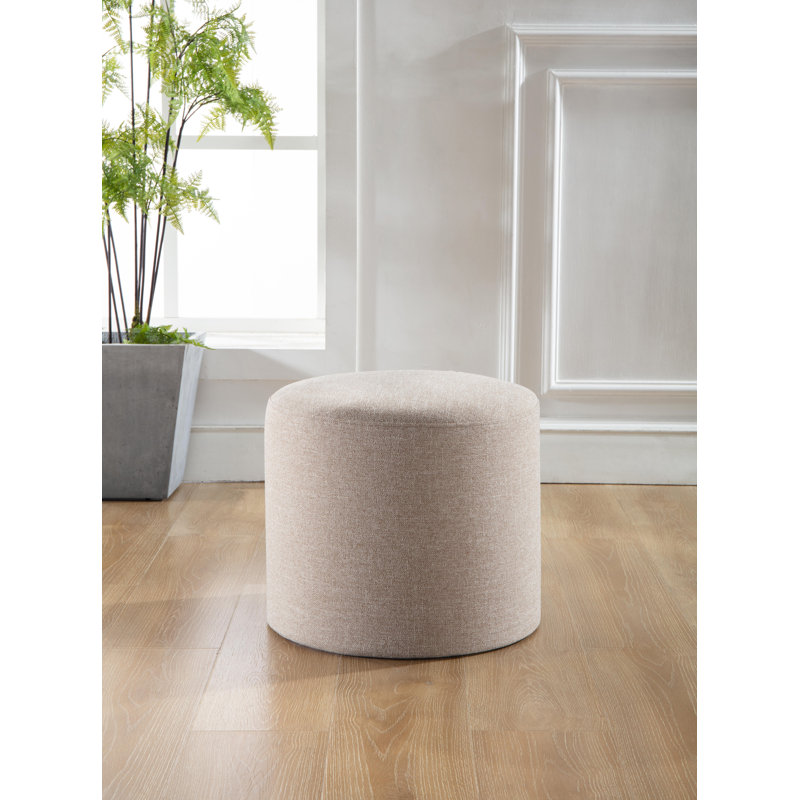 Upholstered Pouf, Light Brown Basketweave