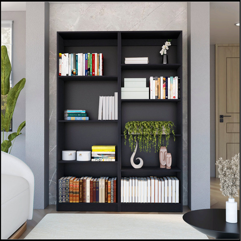 Ensemble de salon compact 2 pièces noir avec bibliothèques pour un rangement efficace et un style moderne