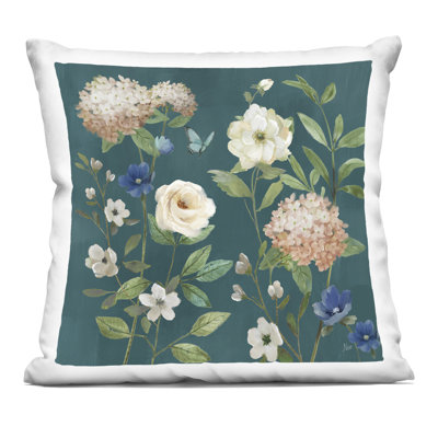 Ferns & Leaves on Black Design by Phillipa Katz Throw Pillow