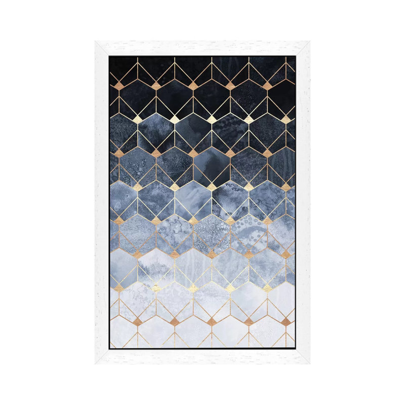Blue Hexagons And Diamonds by Elisabeth Fredriksson - Print on Canvas, 101.6 cm H x 66.04 cm W, White Floater Framed