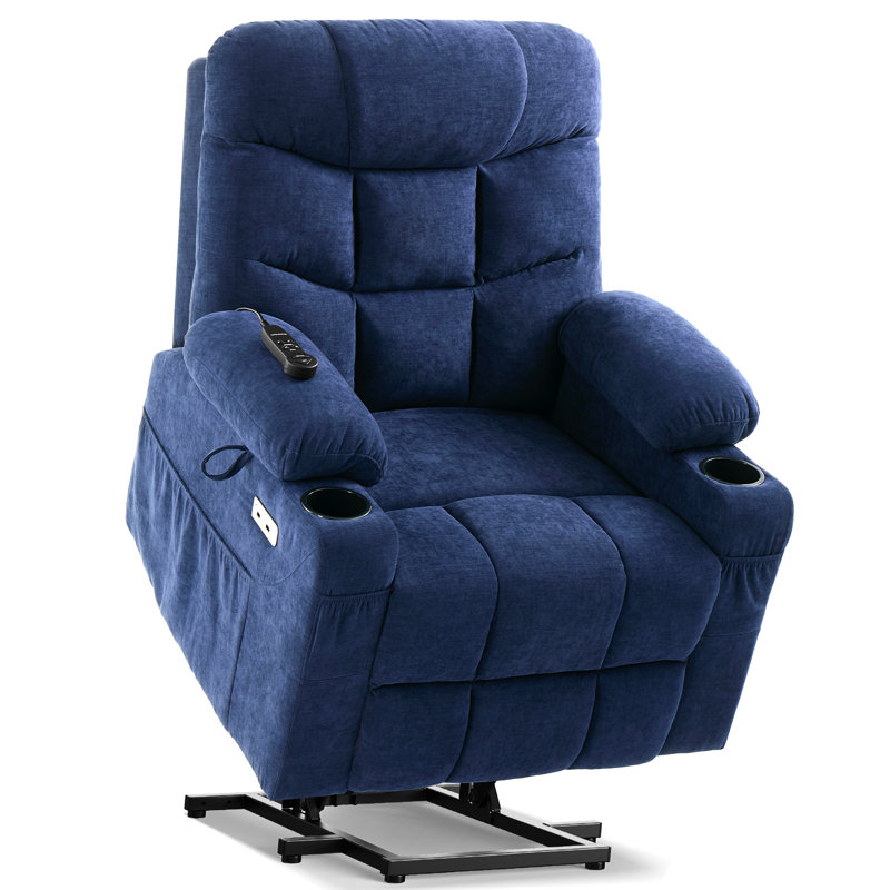 Dual Motor Power Lift Chair Recliner for Elderly with Massage and Heat, Infinite Position Electric Lift Recliner with USB A&C, Cup Holders (T6012 - Chenille Fabric, Blue, Medium)