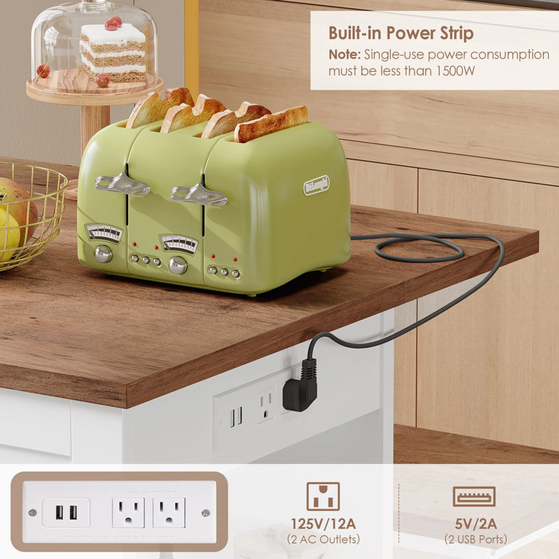 47.2”W Extendable Farmhouse Sideboard with Drop-Leaf & Power Outlets | Mobile Serving Cart & Storage Cabinet, White