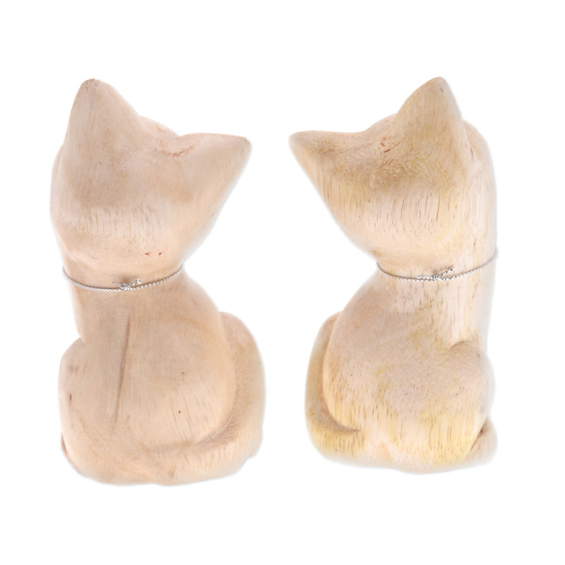 Handmade Chiming Meows Wood Figurines (Set Of 2)