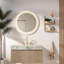 Meuble-lavabo moderne avec rangement, armoire en contreplaqué, plateau en pierre frittée, finition gris clair
