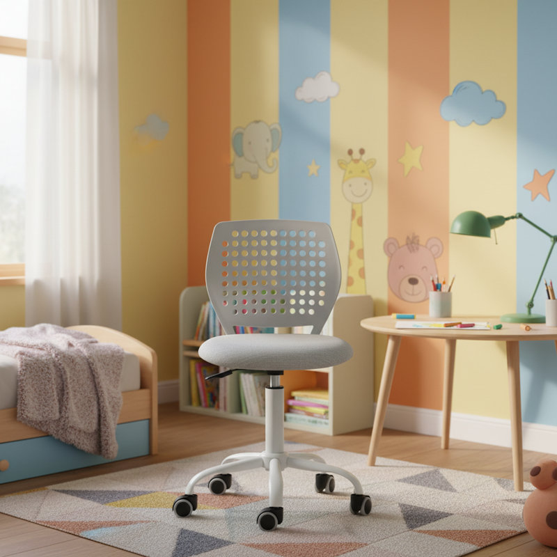 Chaise de travail avec coussin rembourré Soft Farbic, chaise d'ordinateur pivotante réglable en hauteur pour adolescents