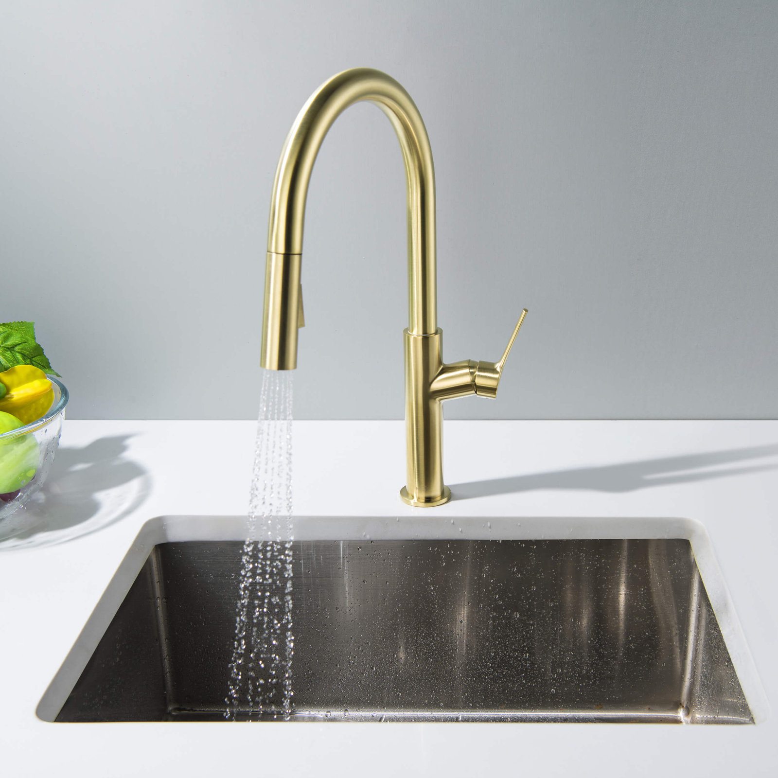 KIBI Fusion Pull-Down Kitchen Faucet, Brushed Gold