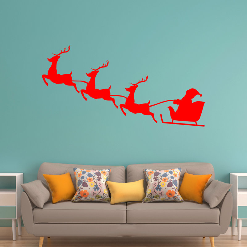 Décalcomanie murale noël renne père noël, H 16 po x l 30 po, Rouge