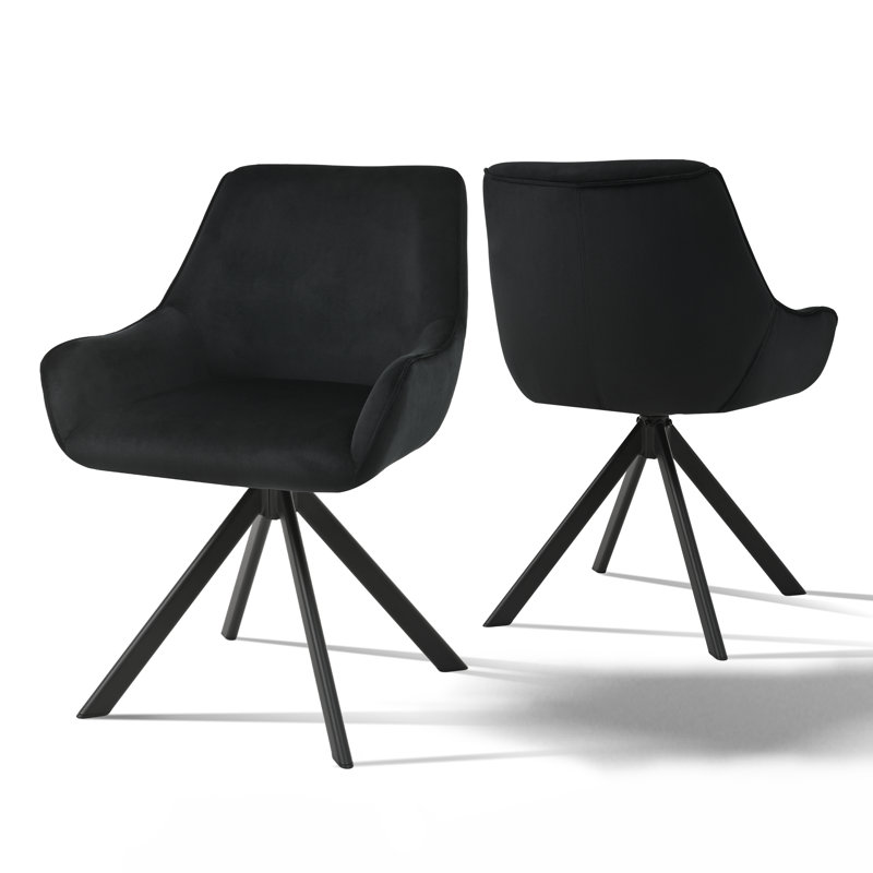 Gefjun 46cm H Swivel Dining Chairs, Modern Upholstered Armchairs for Dining Room Kitchen Living Room, Black Velvet
