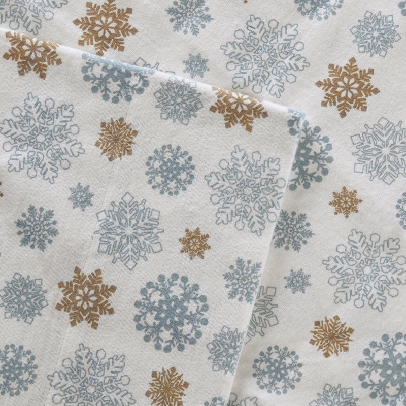 Cozy Flannel 100% Cotton Sheet Set, Tan/Blue Snowflakes, Twin XL Sheet Set with 1 Pillowcases