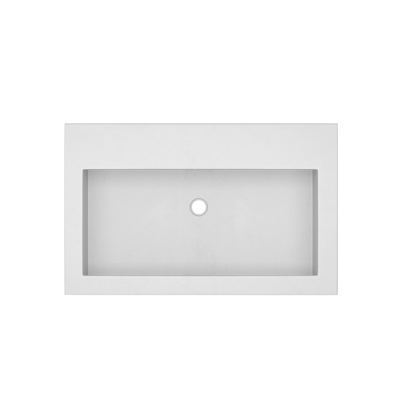 Trough Handmade Rectangular Drop-In Bathroom Sink, Pearl, No Faucet Hole