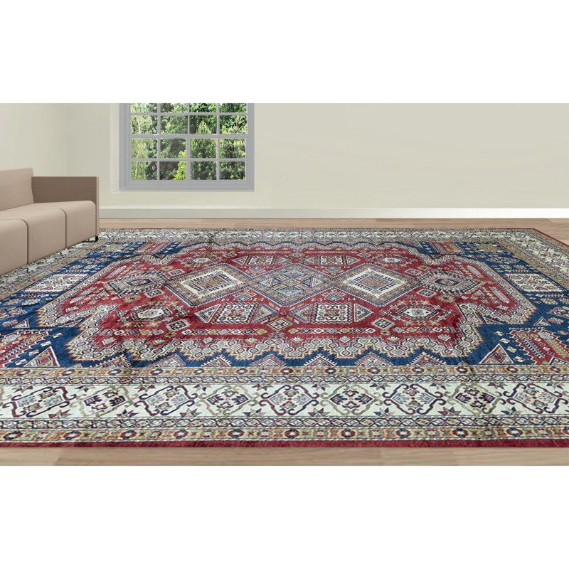 Kazak Wool Southwestern Area Rug in Green/Blue/Rust