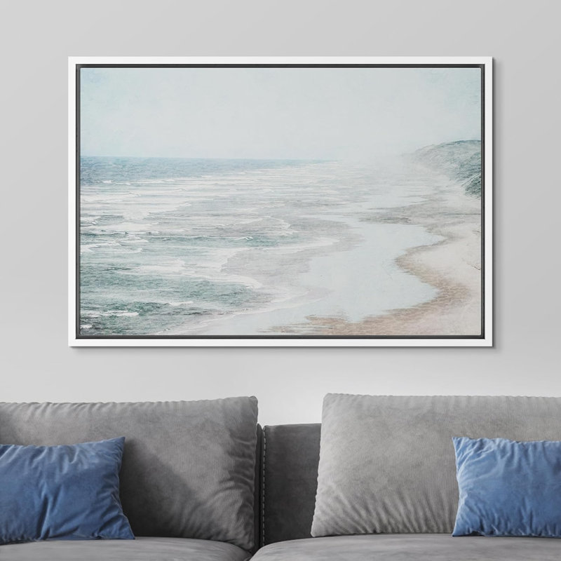 Misty Fog Coastal Beach Shore, Cadre flottant blanc, H 16 po x l 24 po x P 1,5 po