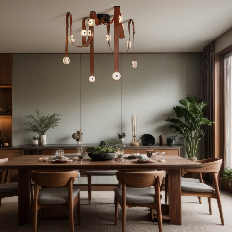 SNAPS 12 - Light LED Pendant by Andy Morter, Black, Chestnut Leather