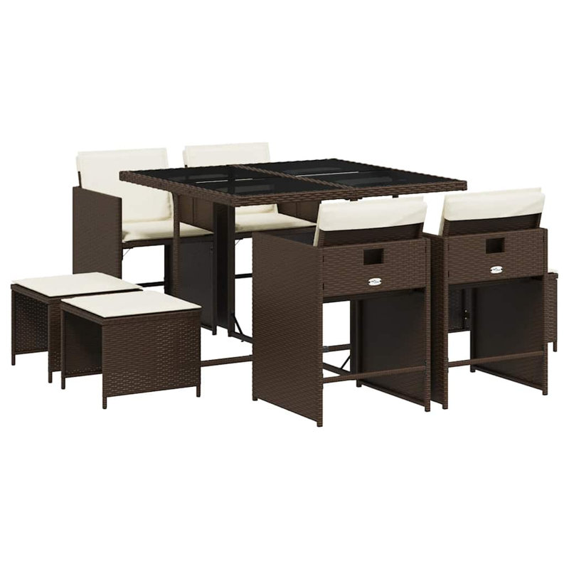 Patio Dining Set with, Cream White, Brown
