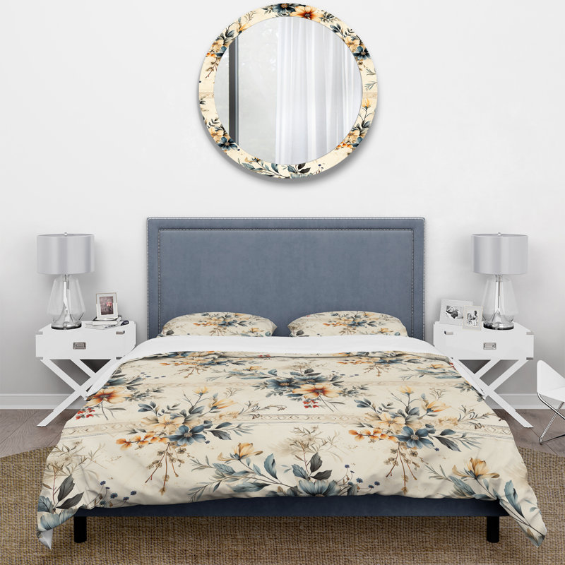 Ensemble de housse de couette Vintage Neutrals Mosaic Flowers III, Housse de couette pour très grand lit et 2 très