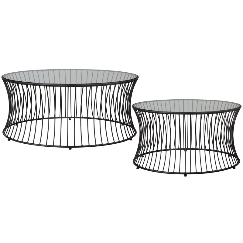 Set  Powder Coated Black Round Wrought Iron Coffee Tables (31 in. D and 41 in. D)