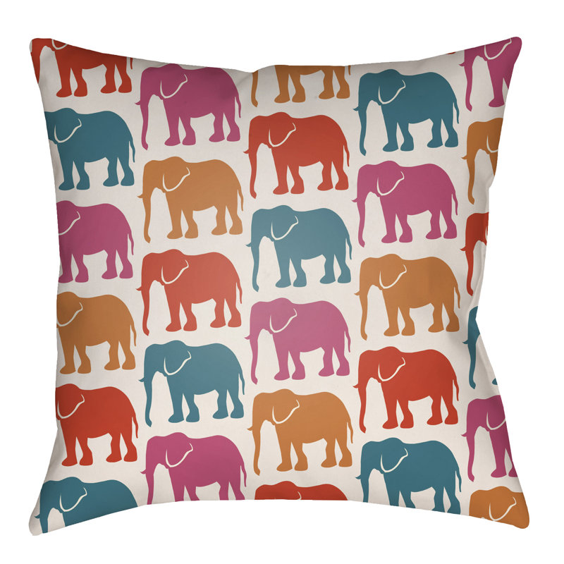 Lolita Elephant Geometric Outdoor Throw Pillow, 16" H x 16" W, Teal/Poppy Red