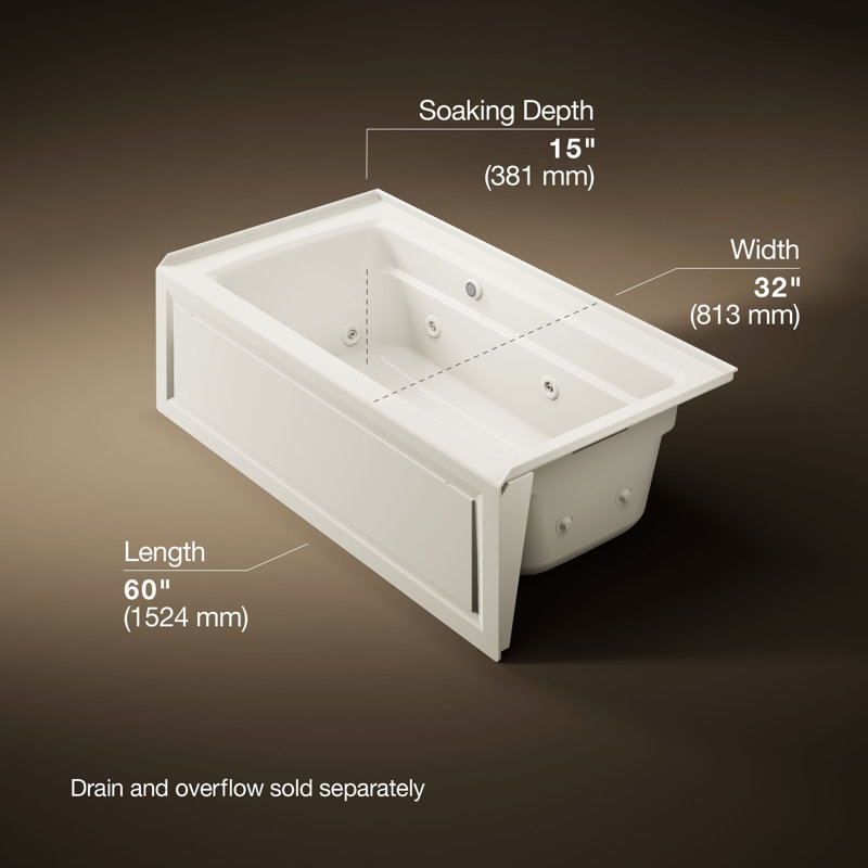 Archer® 60" x 32" Alcove Whirlpool, Right, Biscuit