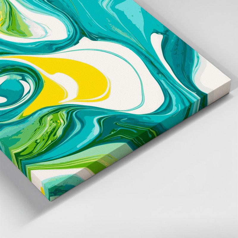 Abstrait art fluide sur toile verte 14, H 8 po x l 8 po