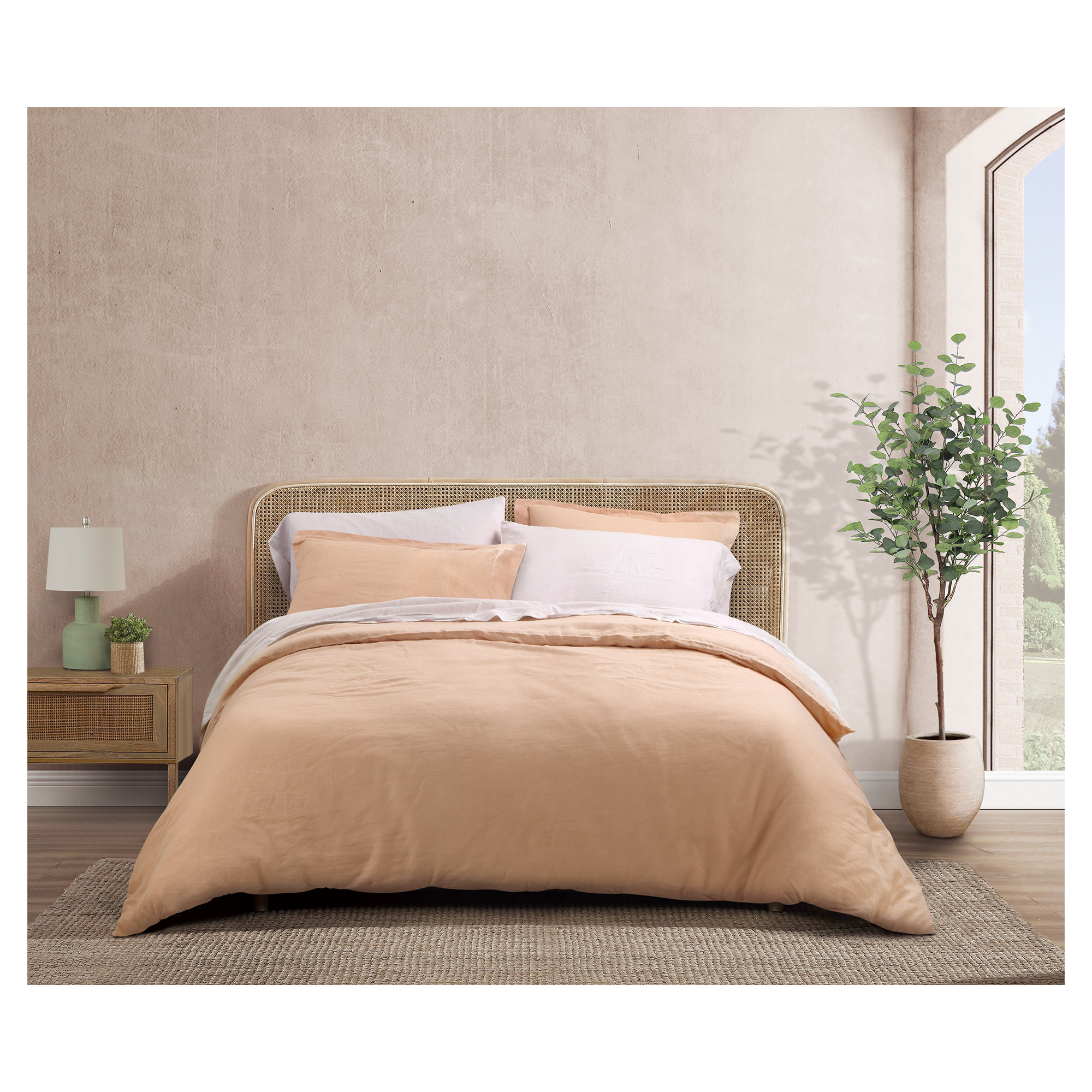 Frazier 100% Linen Machine Woven Sheet Set, Apricot, California King Sheet Set with 2 Pillowcases