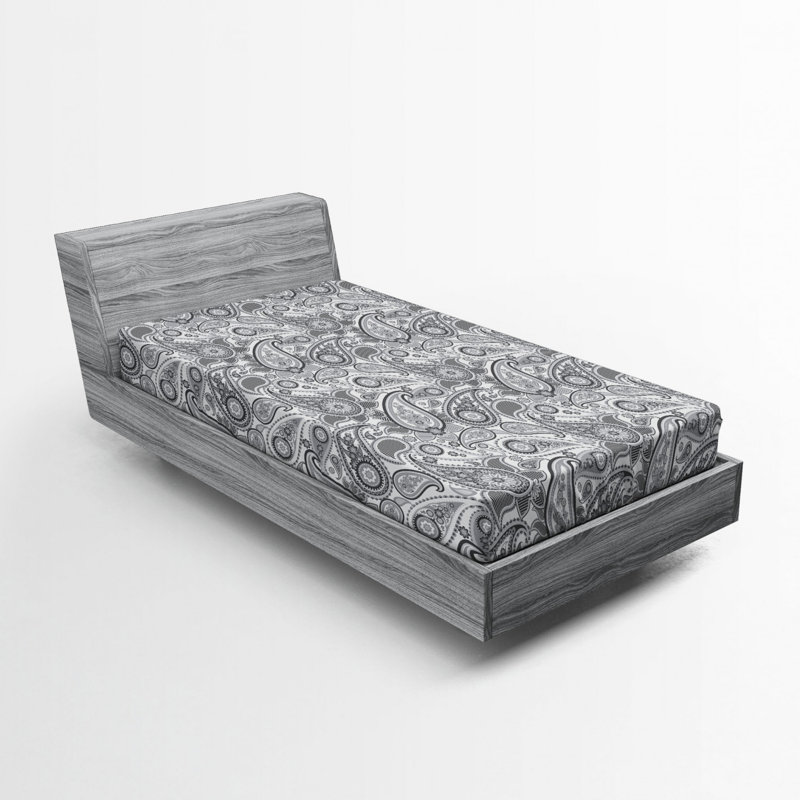 Microfiber Paisley Fitted Sheet, Twin XL Fitted Sheet, Gray Paisley