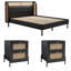 3 pièces de grand lit plateforme en rotin moderne cannage + table de chevet * 2-105207934