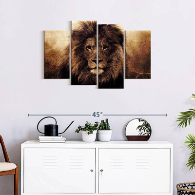 Tête de lion grunge sur toile 4 pièces